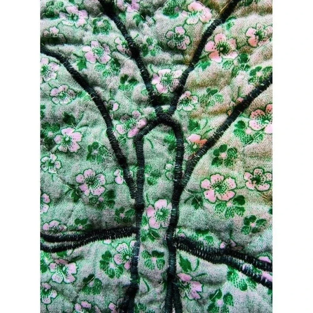 Handmade‎ Quilted Butterfly Set of 6 Placemats Green Floral Reversible